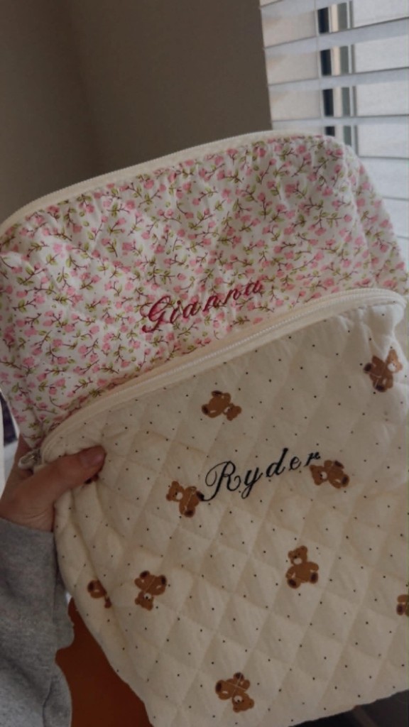 Quilted pouches embroidered Gianna and Ryder